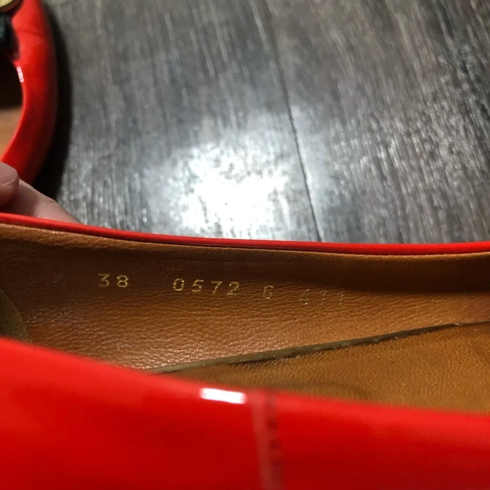Gino Rossi Italy Coral/Red/Orange Patent Leather Gold Buckle Flats - 38